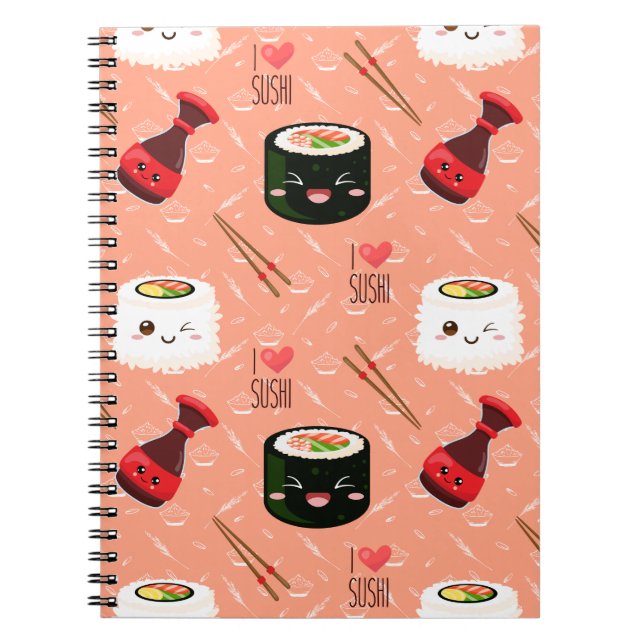 Niedlich-rosa Kawaii-Sushi-Muster Notizblock (Vorderseite)