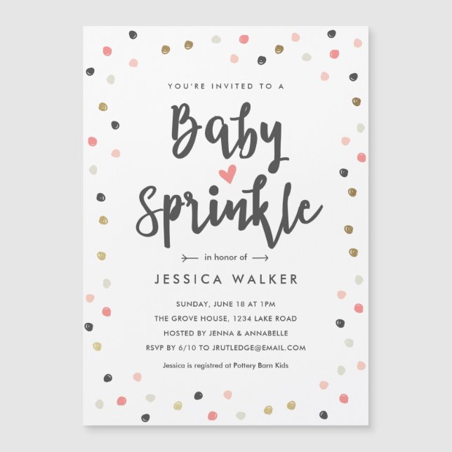 Niedlich rosa Konfetti Typ Baby Sprinkle Einladung (Vorderseite)