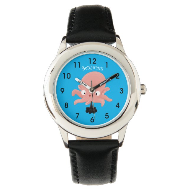 Niedlich-rosa-Kraken-Cartoon-Spaß Armbanduhr (Vorderseite)