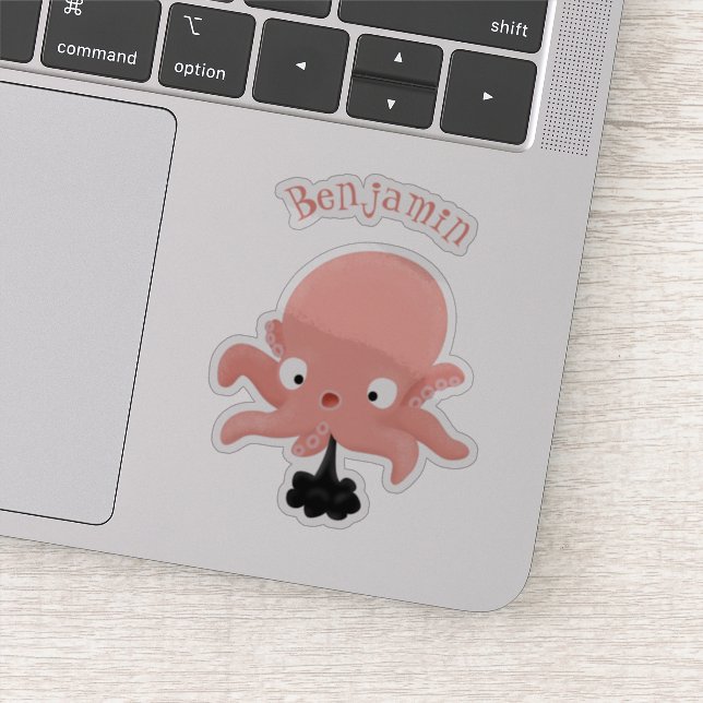 Niedlich-rosa-Kraken-Cartoon-Spaß Aufkleber (Detail)