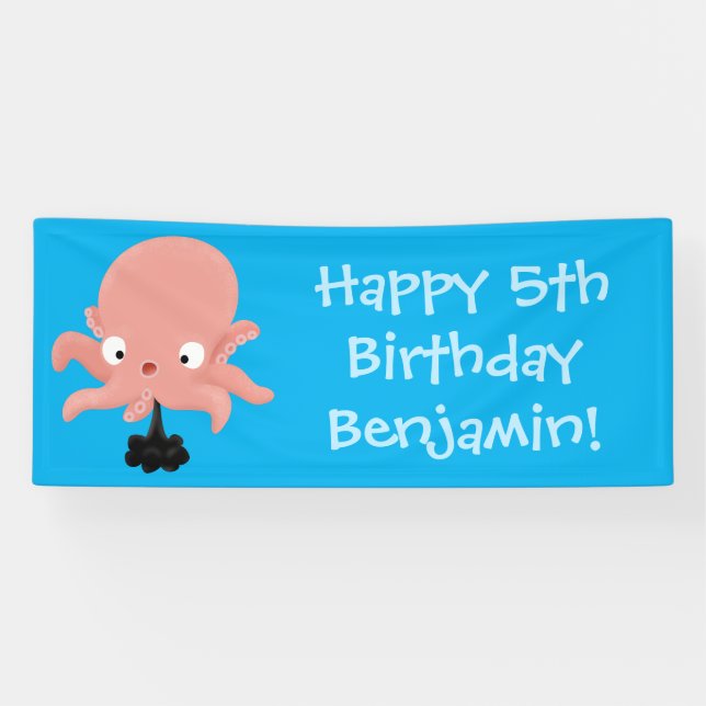 Niedlich-rosa-Kraken-Cartoon-Spaß Banner (Horizontal)