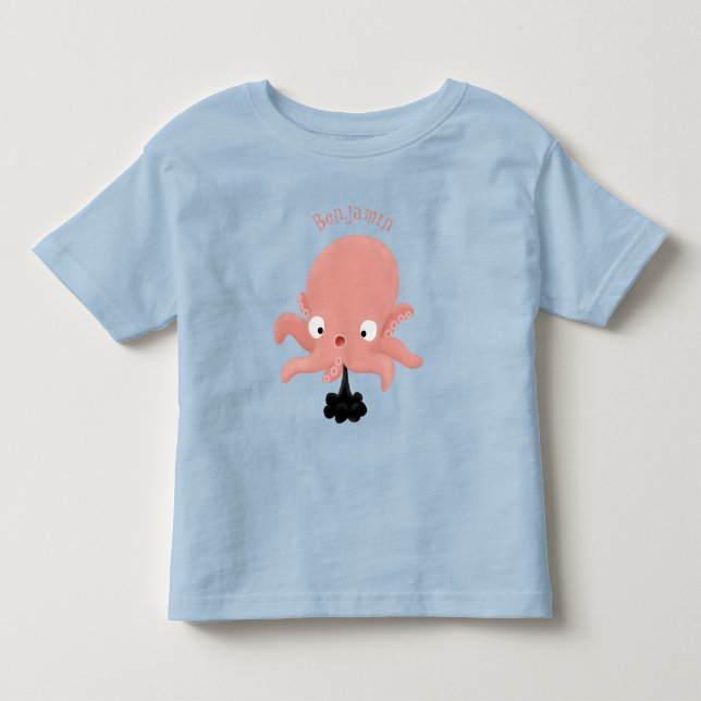 Niedlich-rosa-Kraken-Cartoon-Spaß Kleinkind T-shirt (Vorderseite)