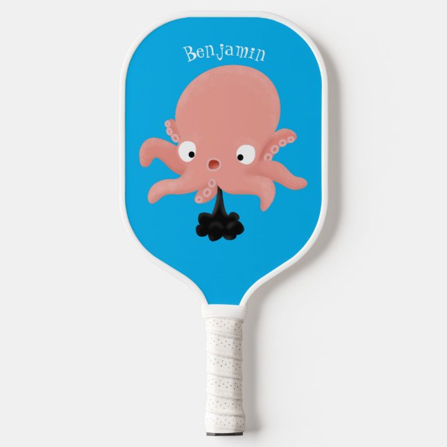 Niedlich-rosa-Kraken-Cartoon-Spaß Pickleball Schläger (Vorderseite)