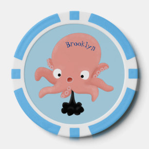 Niedlich-rosa-Kraken-Cartoon-Spaß Pokerchips