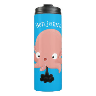 Niedlich-rosa-Kraken-Cartoon-Spaß Thermosbecher