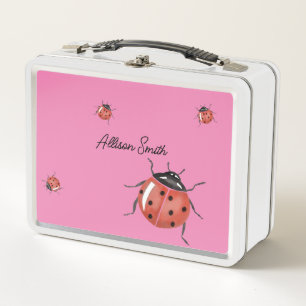 Niedlich rosa Ladybug Metall Brotdose