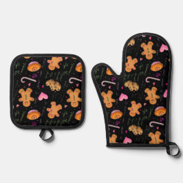 Niedlich rosa Lebkuchen und Pfefferminzbonbons Ofenhandschuh & Topflappen-Set