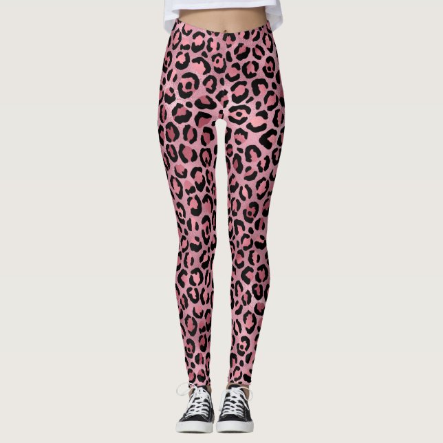 Niedlich rosa Leopardrucke Leggings (Vorderseite)
