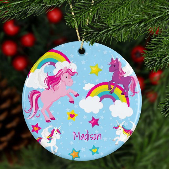 Niedlich rosa Lila Hörner und Regenbogen Weihnacht Keramik Ornament (Von Creator hochgeladen)