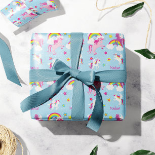 Niedlich rosa Lila Hörner und Regenbogenfarben Gi Geschenkpapier
