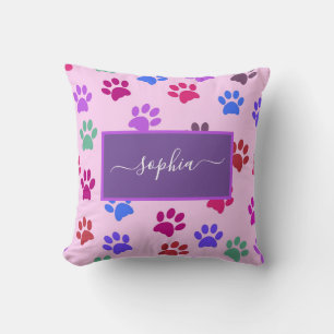 Niedlich rosa Lila Hunde Katze Liebhaber Paw Print Kissen