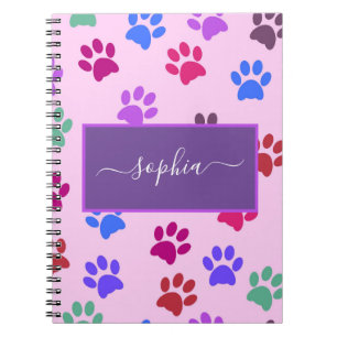 Niedlich rosa Lila Hunde Katze Liebhaber Paw Print Notizblock