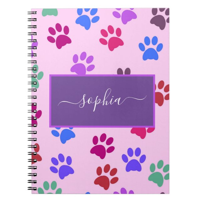 Niedlich rosa Lila Hunde Katze Liebhaber Paw Print Notizblock (Vorderseite)