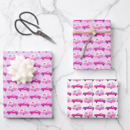 Niedlich rosa LKW und Anhänger RV Erlebnis Geschenkpapier Set