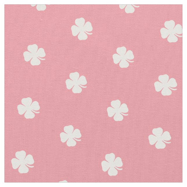 Niedlich rosa Lucky Clover White Dots Muster Stoff (Nahaufnahme)