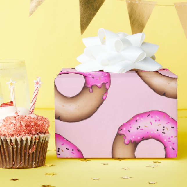 Niedlich rosa Mattierte Donuts mit Sprinklermuster Geschenkpapier (Geburtstagsparty)