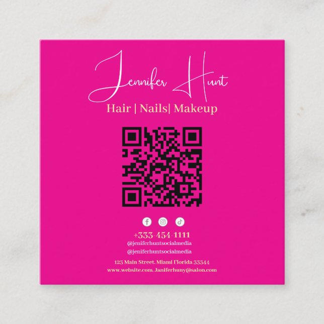 Niedlich rosa Minimalistische QR-Code Business Car Quadratische Visitenkarte (Vorderseite)
