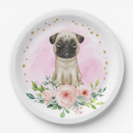 Niedlich rosa Mops-Papierplatte Pappteller