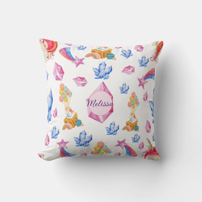 Niedlich rosa Name Personalisiert Unicorn Kinderzi Kissen (Vorderseite)