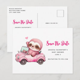 Niedlich rosa Neigung Save the Date Auto fahren Einladungspostkarte