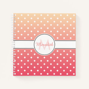 Niedlich rosa Ombre Monogram Polka Dot Muster Notizbuch