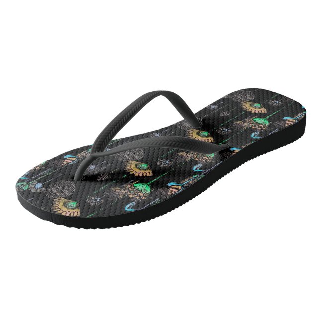 Niedlich rosa Orange Blue Spring Flor Black Flip Flops (Schrägansicht)
