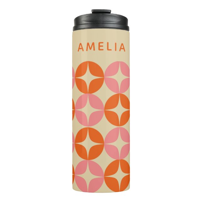 Niedlich rosa Orange Mid Mod geometrisch Personali Thermosbecher (Vorderseite)
