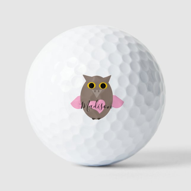 Niedlich rosa Owl Name Golfball (Vorderseite)