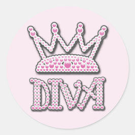 Niedlich rosa Perlen, Diva Princess Crown Runder Aufkleber