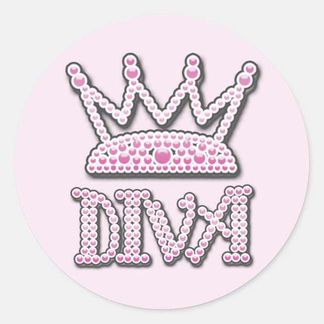 Niedlich rosa Perlen, Diva Princess Crown Runder Aufkleber (Vorderseite)