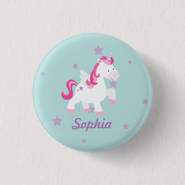Niedlich-rosa-Personalisiert-magische Einhorntaste Button (Vorderseite)