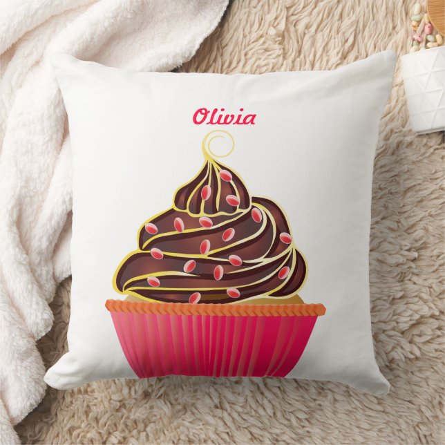 Niedlich rosa Personalisierte Cupcake Sprinklen Kissen (Decke)