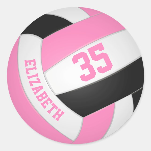 niedlich rosa personalisierte Volleyball Runder Aufkleber (Vorderseite)