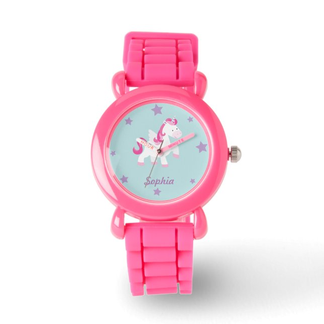 Niedlich rosa Personalisierte Zauberei Einhornbeob Armbanduhr (Vorderseite)