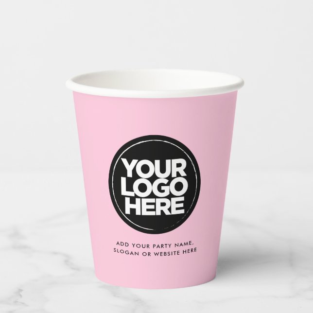 Niedlich rosa | Personalisiertes Logo und Text Pappbecher (Vorderseite)