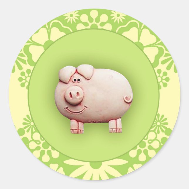 Niedlich rosa Pig Runder Aufkleber (Vorderseite)