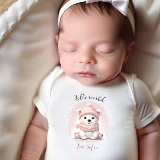 Niedlich rosa Polar Bear Name Girl Baby Bodysuit Strampler (Cute Pink Polar Bear Name Girl Baby Bodysuit)