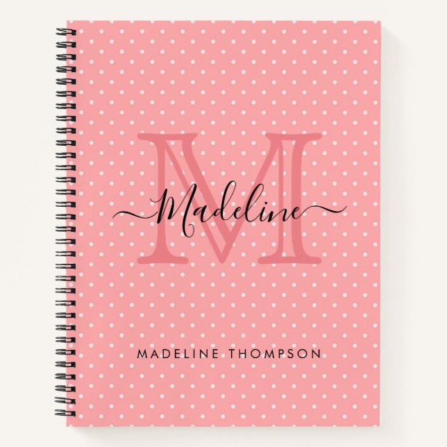 Niedlich rosa Polka Dots Monogramm Notizbuch (Vorderseite)