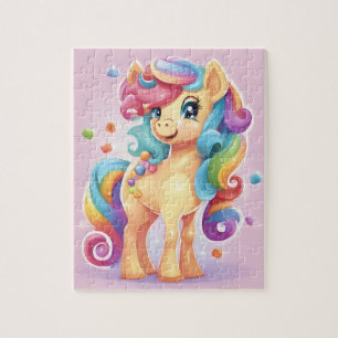 Niedlich rosa Pony mit Bonbons und Süßigkeiten