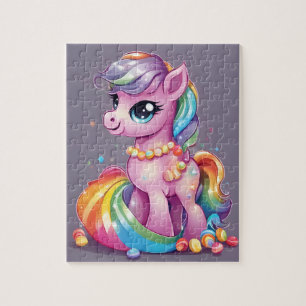 Niedlich rosa Pony mit Bonbons und Süßigkeiten