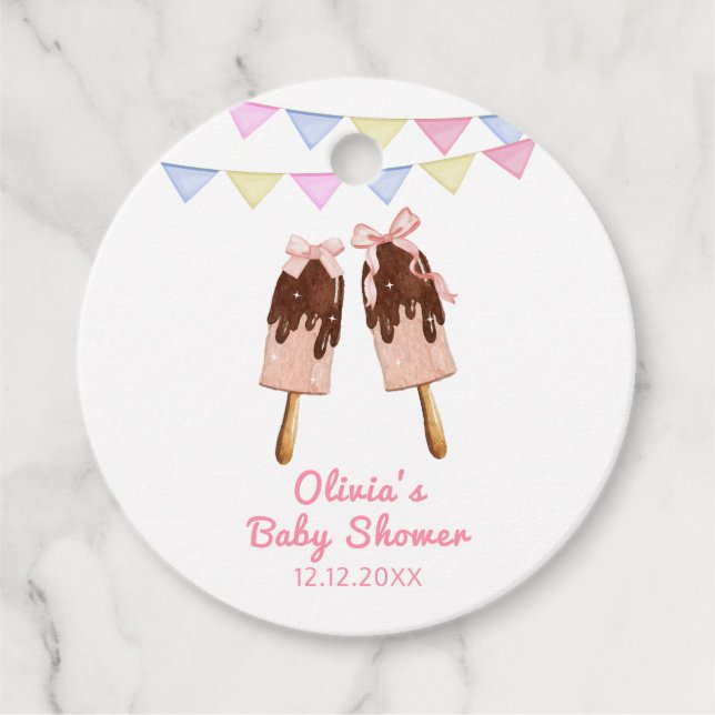 Niedlich-rosa Popcicle Bow Ice Cream Baby Dusche Geschenkanhänger (Vorderseite)