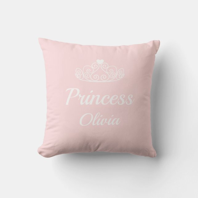 Niedlich rosa Prinzessname mit Tiara Personalizabl Kissen (Vorderseite)