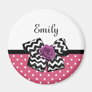 Niedlich rosa Punkte Lila Rose Zickzack Bow und Na Magnet