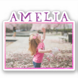 Niedlich rosa Rahmen Name und Foto Kids Aufkleber