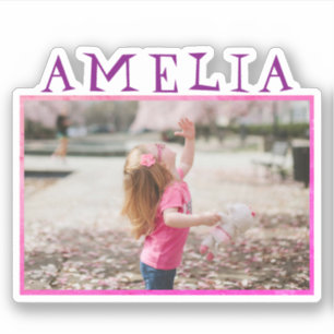 Niedlich rosa Rahmen Name und Foto Kids Aufkleber