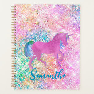 Niedlich Rosa Rainbow-Einhorn-Glitzer-Monogramm Planer