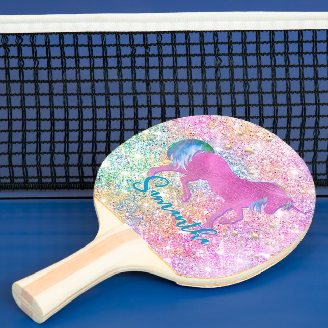 Niedlich Rosa Rainbow-Einhorn-Glitzer-Monogramm Tischtennis Schläger (InSitu)