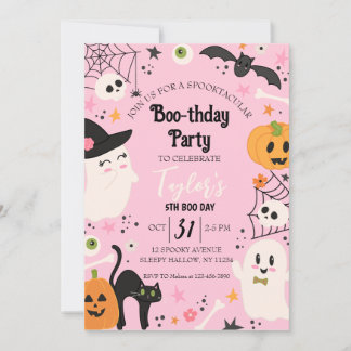 Niedlich rosa Retro Geburtstagsgeschenk Halloween- Einladung