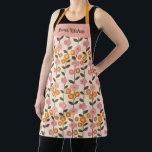 Niedlich rosa Retro Schürze<br><div class="desc">Eine niedliche Schürze aus rosa und orangefarbenen Retro-Blumen. Personalisieren Sie es mit Ihrem Namen. Entworfen für Sie von BlackBerry Boulevard.</div>