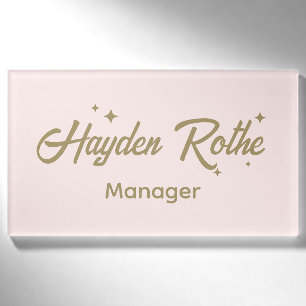 Niedlich rosa Retro-Script-Mitarbeiter Namenschild